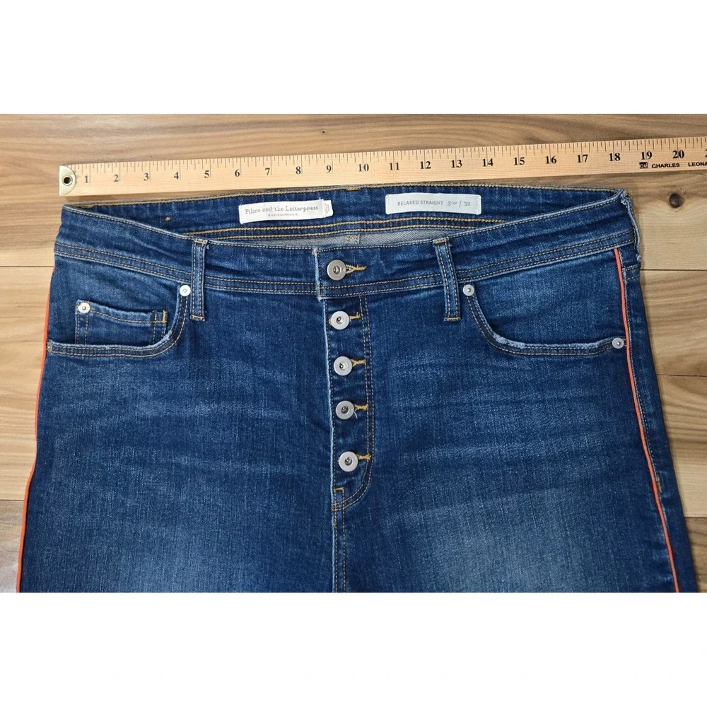 Pilcro‎ and the Letterpress Anthropologie Jeans Womens Blue Red 32 Button Fly - Picture 6 of 13